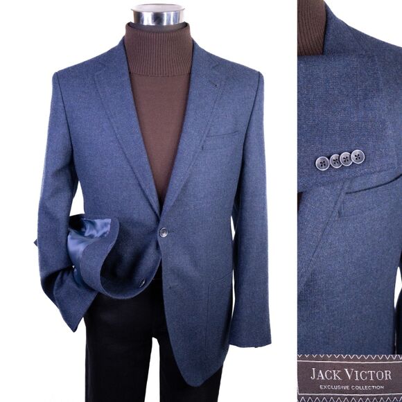 Jack Victor Sport Coat Men's 41R/42R Patch Pockets Wool Casual Jacket Blue EUC - Picture 1 of 15